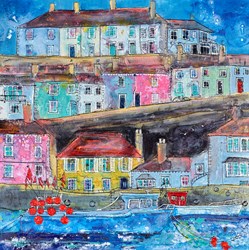 Meuagissey Bike by Katharine Dove - Original Painting on Box Canvas sized 28x28 inches. Available from Whitewall Galleries